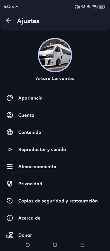 OpenTune settings screen on Android